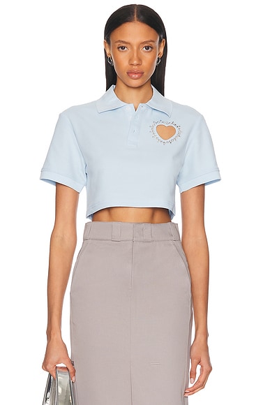 Crystal Heart Cutout Cropped Polo Top
