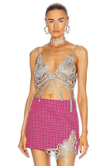 AREA Crystal Butterfly Net Top in Clear & Silver | FWRD