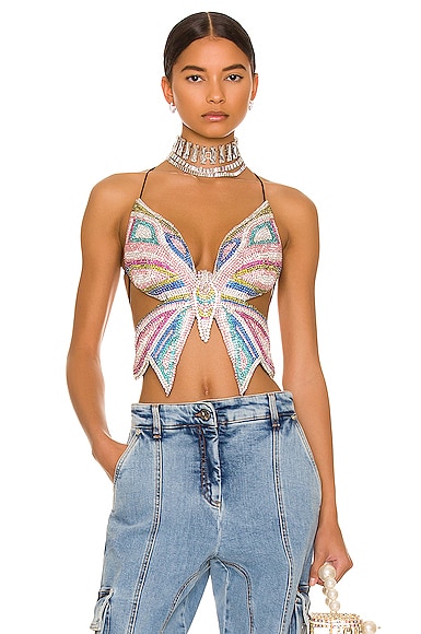 Embroidered Crystal Butterfly Top