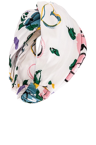 Alessandra Rich Floral Ribbon Print Headband In White