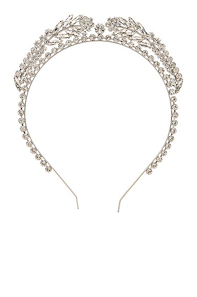 Alessandra Rich Crystal Wreath Headband In Crystal & Silver