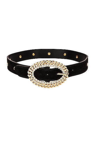 ALESSANDRA RICH LEATHER GOLD CHAIN AND CRYSTAL BUCKLE BELT,ARIF-WA43