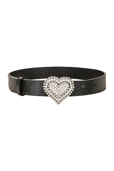 Leather Belt With Heart Crystal Buckle