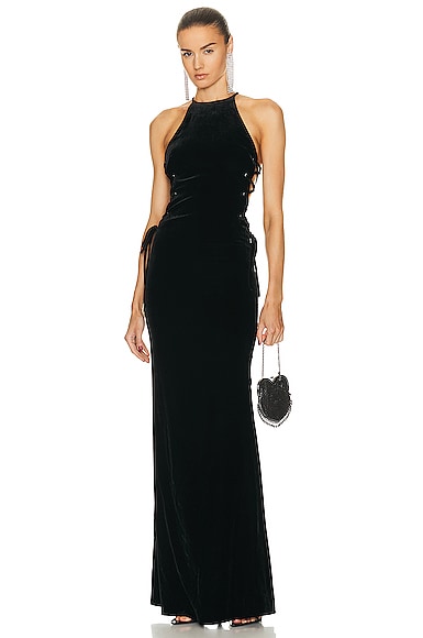 Alessandra Rich Lace Up Gown in Black