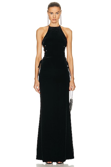 Shop Alessandra Rich Lace Up Gown In Black