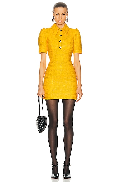 Shop Alessandra Rich Checked Tweed Boucle Mini Dress In Yellow