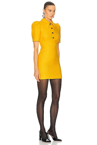Shop Alessandra Rich Checked Tweed Boucle Mini Dress In Yellow
