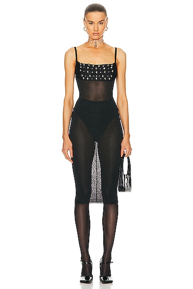 Alessandra Rich Lurex Knit Slip Dress in Black