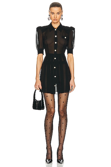 Alessandra Rich Silk Georgette Pleated Mini Dress in Black