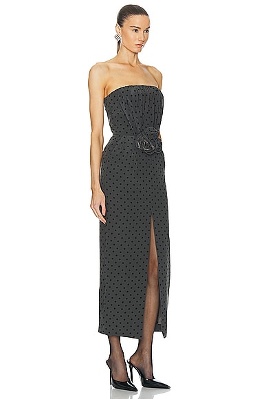 Shop Alessandra Rich Polka Dot Print Bustier Dress In Grey & Black