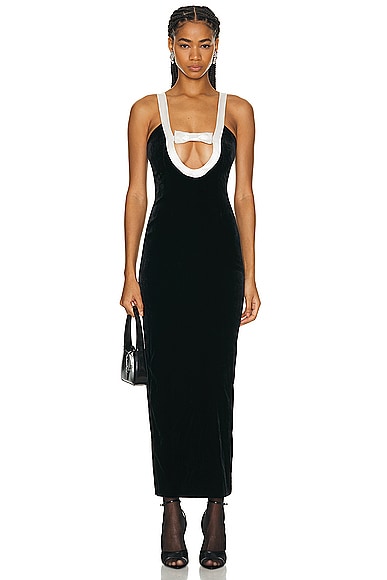 Shop Alessandra Rich Evening Dress With Duchesse Bow In Black
