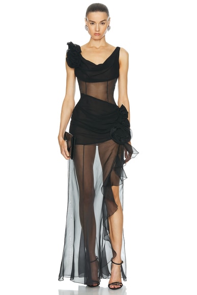 Alessandra Rich Evening Dress With Volant in Black