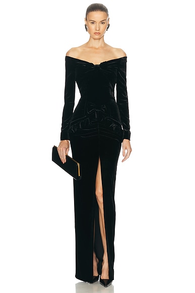 Alessandra Rich Off The Shoulder Gown in Black