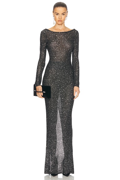 Alessandra Rich Open Back Gown in Black & Silver