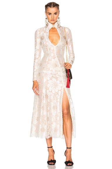 for FWRD L'Amant Chantilly Embellished Lace Dress