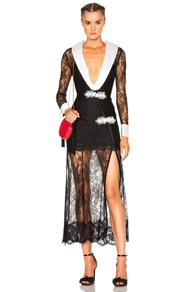 Chantilly Lace Robe Dress with Satin Lapels
