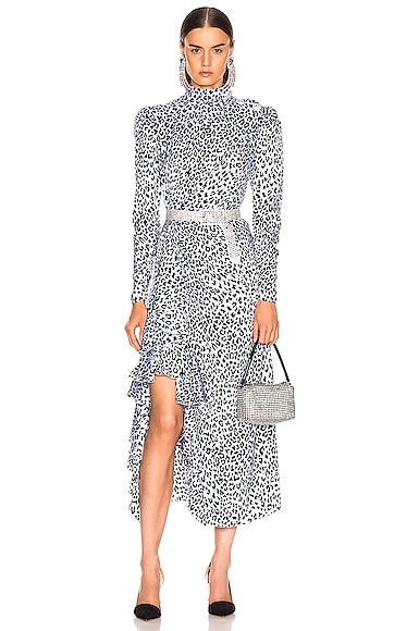 Alessandra Rich Leopard Ruffle Dress in Light Blue | FWRD