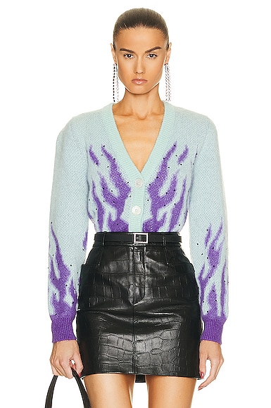 Alessandra Rich Embellished Mohair And Wool-blend Cardigan In Mint & Violet