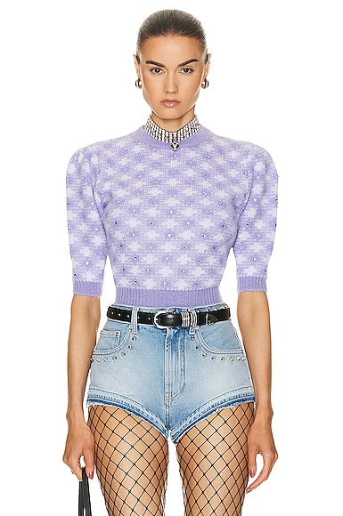 Shop Alessandra Rich Short Sleeve Sweater In Lilac