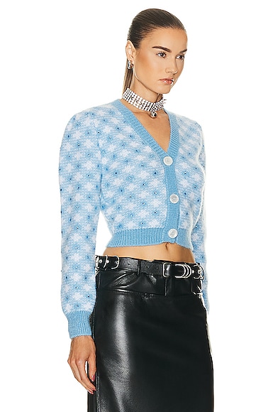 Shop Alessandra Rich Long Sleeve Cardigan In Light Blue