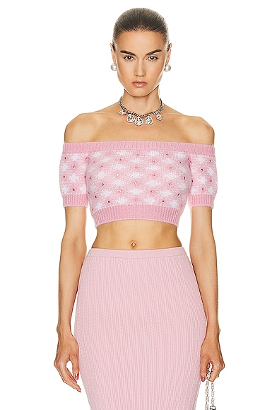 Alessandra Rich Off The Shoulder Top in Pink