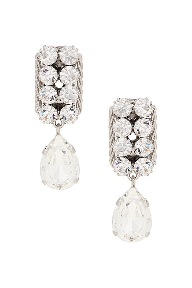 Alessandra Rich Pendant Earrings in Crystal & Silver