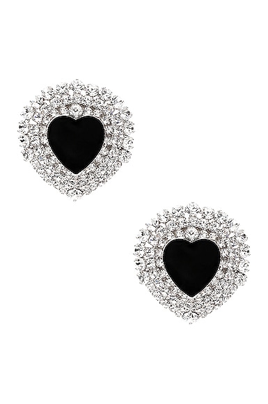 Crystal and Black Enamel Heart Earrings