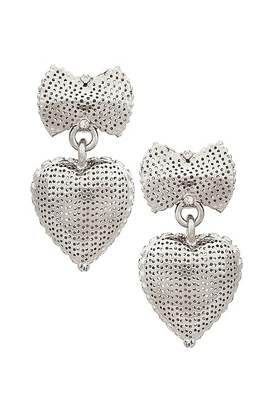 Alessandra Rich Heart Pendant Pearl Earrings in Cry Silver