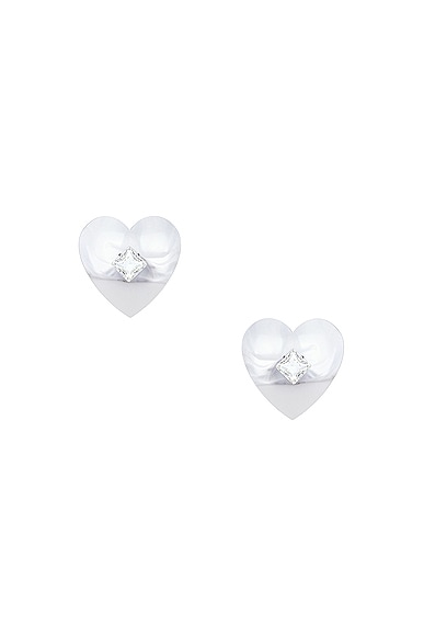 Alessandra Rich Metal Heart Earrings in Cry Silver