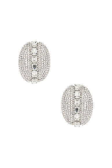 Shop Alessandra Rich Oval Crystal Earrings In Crystal & Silver