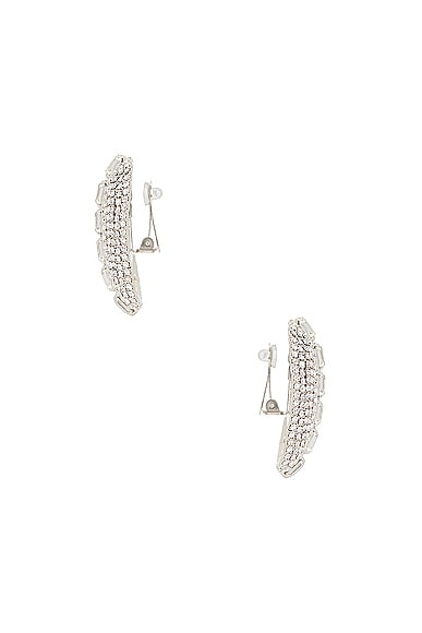 Shop Alessandra Rich Oval Crystal Earrings In Crystal & Silver