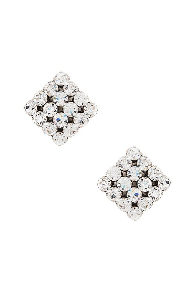 Alessandra Rich Square Crystal Earrings in Crystal & Silver