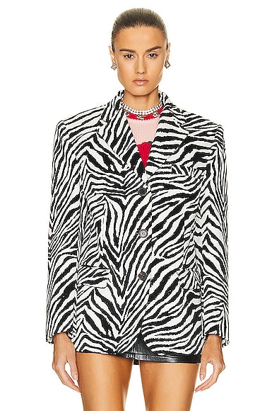 Alessandra Rich Oversized Velvet Zebra Print Jacket in Black,White