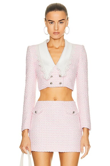 Alessandra Rich Tweed Cropped Jacket in Pink