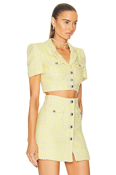 Shop Alessandra Rich Tweed Cropped Jacket In Yellow