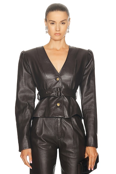 Alessandra Rich Leather Jacket in Brown