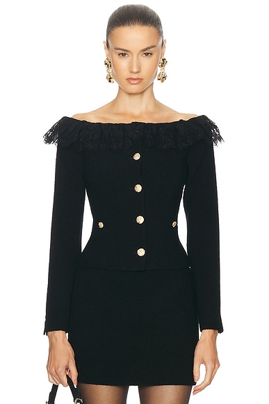 Alessandra Rich Off The Shoulder Jacket in Black