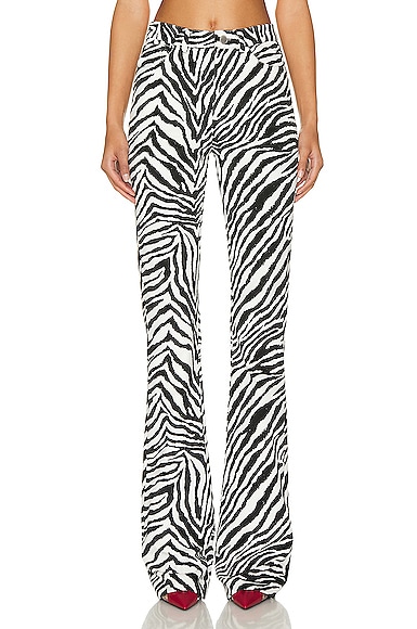 Zebra Print Velvet Flared Trouser