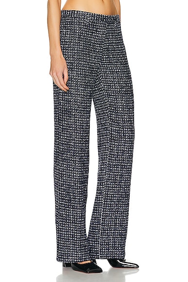 Shop Alessandra Rich Sequin Checked Tweed Trouser In Dark Blue