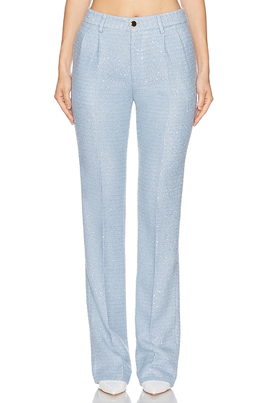 Alessandra Rich Tweed Trouser in Light Blue
