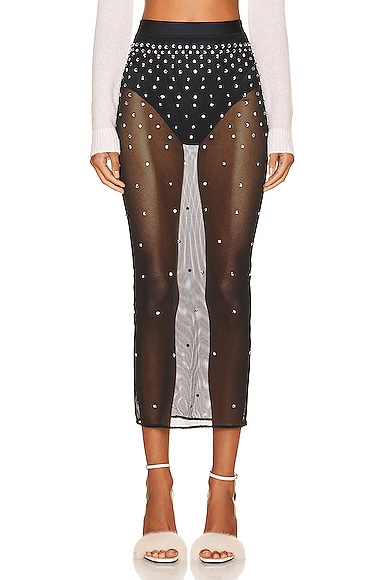 Crystal Embellished Net Midi Skirt