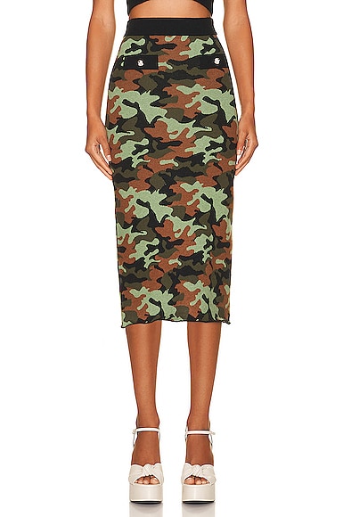 Camouflage Jacquard Knitted Midi Skirt