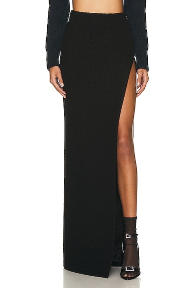 Tweed Boucle Long Skirt With Side Split