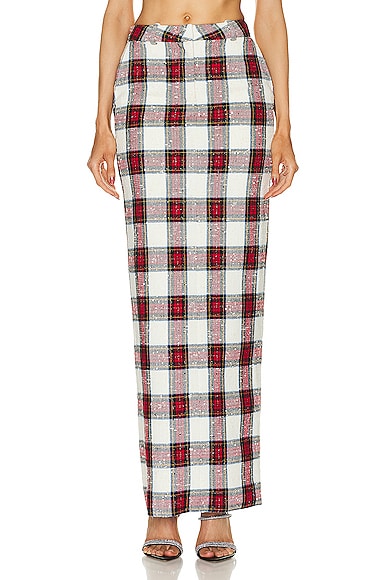 Checked Long Skirt in Ivory,Red