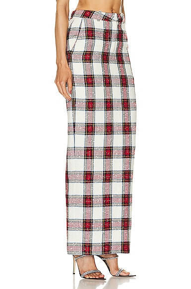 Shop Alessandra Rich Checked Long Skirt In Ivory & Multi