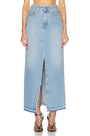 Shop Alessandra Rich Denim Long Skirt In Light Blue