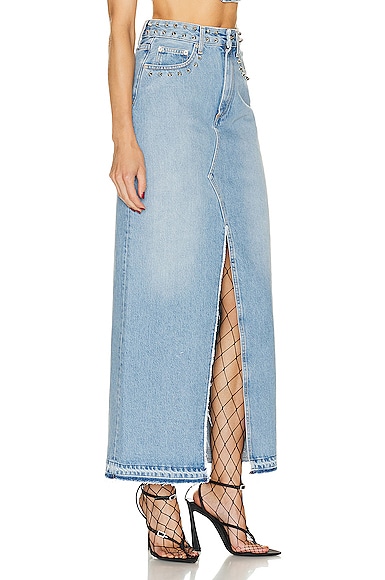 Shop Alessandra Rich Denim Long Skirt In Light Blue