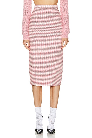 Alessandra Rich Sequin Tweed Midi Skirt In Red,pink,white