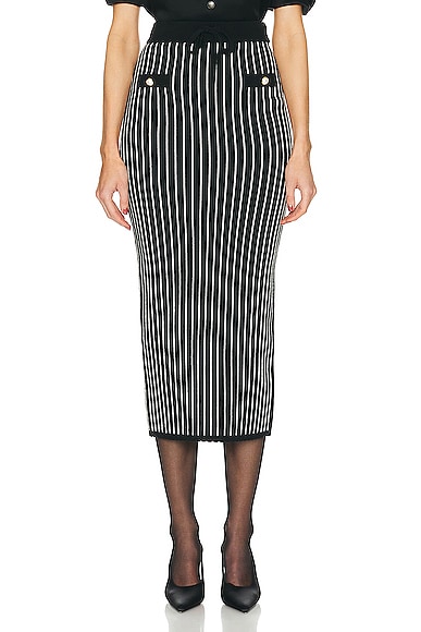 Alessandra Rich Pinstripe Knitted Midi Skirt in Black & White
