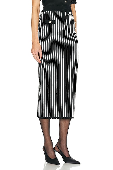 Shop Alessandra Rich Pinstripe Knitted Midi Skirt In Black & White